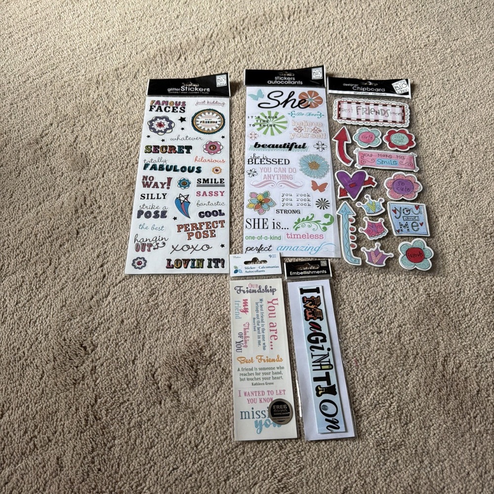 Lot Of 5 Friendship Girl Theme Scrapbook Stickers Inspirational New In Package